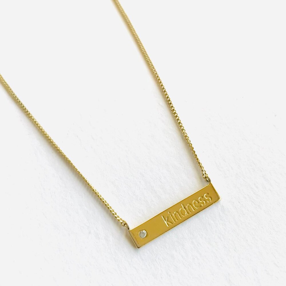 925 Sterling Silver Bar Necklace Gold Plated "Kindness" Dainty Gift for Her